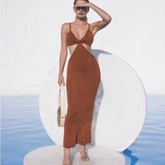Cult Gaia Serita Maxi Knit Dress Amber Rust Brown S - Picture 4 of 13